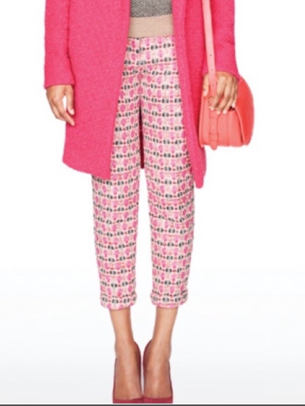 J. Crew Collection Cafe Capri Tweed Pants Pink Metallic Size 10